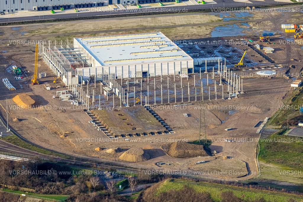 Duisburg230101123 | Luftbild, logport VI, Baustelle mit Neubau am STEAG Kraftwerk Walsum am Fluss Rhein, Alt-Walsum, Duisburg, Ruhrgebiet, Nordrhein-Westfalen, Deutschland