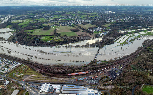 Bochum231202515Ruhr | Luftbild, Ruhrhochwasser, Weihnachtshochwasser 2023, starke Regenfälle,  Dahlhausen, Bochum, Ruhrgebiet, Nordrhein-Westfalen, Deutschland