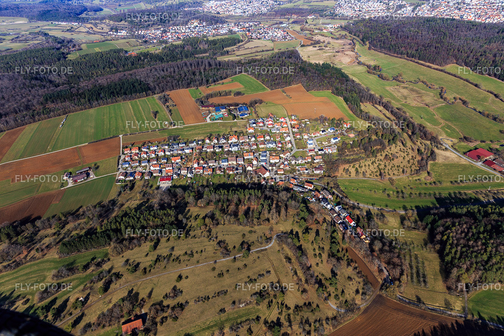 Ortsansicht aus Süden | Luftbild: Ortsansicht aus Süden im Ortsteil Lehenweiler in Aidlingen im Bundesland Baden-Württemberg in Deutschland. Foto: IMG_125112.jpg vom 20.02.2021 durch Werner Riehm/FLY-FOTO.de - Realisiert mit Pictrs.com