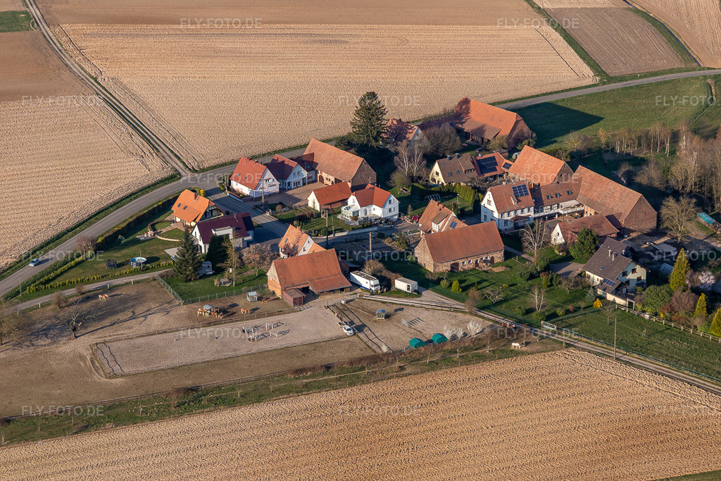 Luftbild: Frohnackerhof in Seebach im Bundesland Bas-Rhin in Frankreich. Foto: IMG_130966.jpg vom 22.03.2022 durch Werner Riehm/FLY-FOTO.de