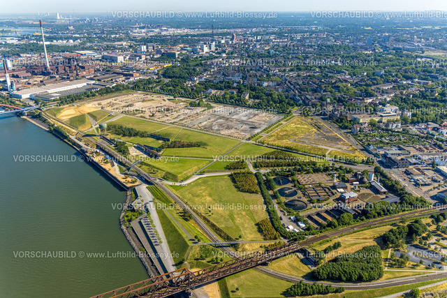 Duisburg230706270 | Luftbild, Sanierungsgebiet am Rheinpark Duisburg, geplante Wohnanlage RheinOrt Hochfeld, Wasserturm Hochfeld, Hochfeld, Duisburg, Ruhrgebiet, Nordrhein-Westfalen, Deutschland
