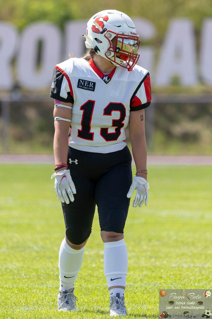GFLW 1: German Football League Women 1: Rodgau Pioneers Ladies - Stuttgart Scorpions Sisters, 07.06.2026 | Nova Miranda Annica Semler (Stuttgart Scorpions Sisters #13), Freisteller, Portrait / Porträt, Rodgau Pioneers Ladies - Stuttgart Scorpions Sisters, Rodgau, Maingau-Energie-Stadion "Am Weichsee", 7.6.2026 - Realisiert mit Pictrs.com