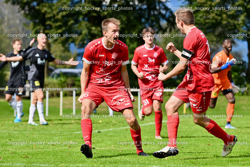 SV Rothentuhurn vs. URC Thal Assling | #16 Niklas Hinteregger SV Rothenthurn, #13 Thomas Klingbacher SV Rothenthurn, Jubel SV Rothenthurn Mannschaft, SV Rothentuhurn vs. URC Thal Assling, SV Rothentuhurn vs. URC Thal Assling am 15.09.2024 in Rothenthurn (Sportplatz Rothenthurn), Austria, (Photo by Bernd Stefan)