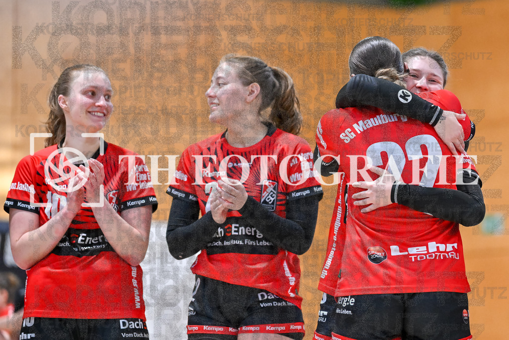 GER, SG Maulburg/Steinen - HB Kinzigtal, Frauen-Handball, Oberliga Suedbaden, 21. Spieltag, Saison 2024/2025, 06.04.2025 | Amely Haas (SG Maulburg/Steinen, #10), Miriam Wolpensinger (SG Maulburg/Steinen, #02), Celina Schick (SG Maulburg/Steinen, #08), Maike Hartmann (SG Maulburg/Steinen, #22)GER, SG Maulburg/Steinen - HB Kinzigtal, Frauen-Handball, Oberliga Suedbaden, 21. Spieltag, Saison 2024/2025, 06.04.2025Foto: TH Fotografie/Thomas Hess