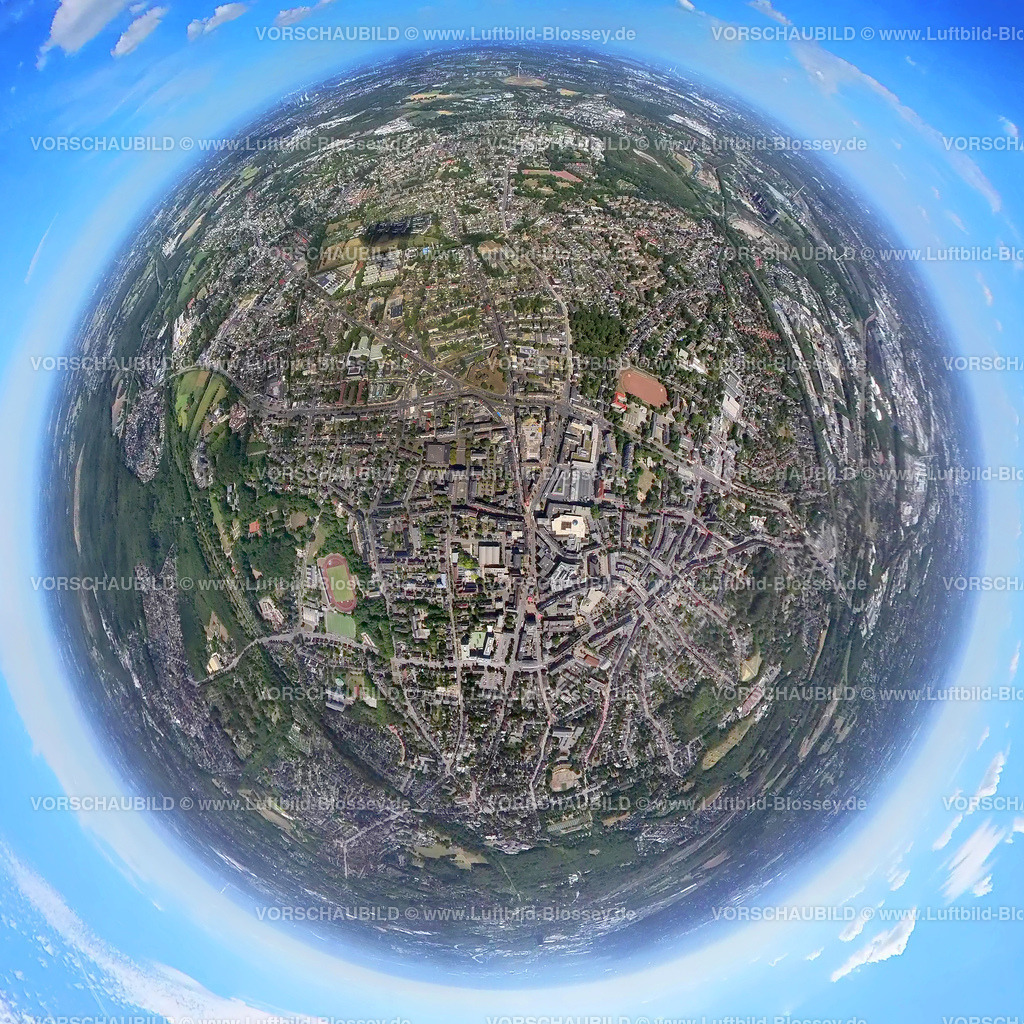 Bottrop20220803_1Mitte | Luftbild, Altstadt Bottrop, Bottrop Mitte, Fisheye Aufnahme, Fischaugen Aufnahme, 360 Grad Aufnahme, Bottrop, Ruhrgebiet, Nordrhein-Westfalen, Deutschland