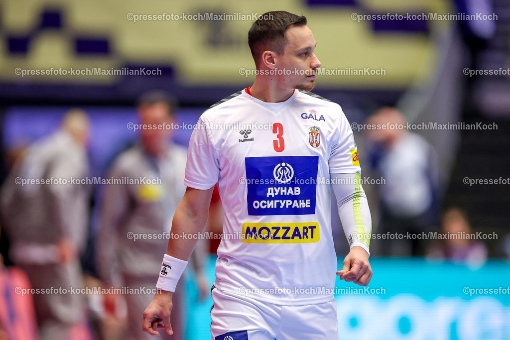 EHF15012601045 | 15.01.2026, Handball, Men's EHF EURO 2026, Spanien - Serbien, Jyske Bank Boxen in Herning, Dänemark, Preliminary Round:  Vukasin Vorkapic (Serbien #03) 
