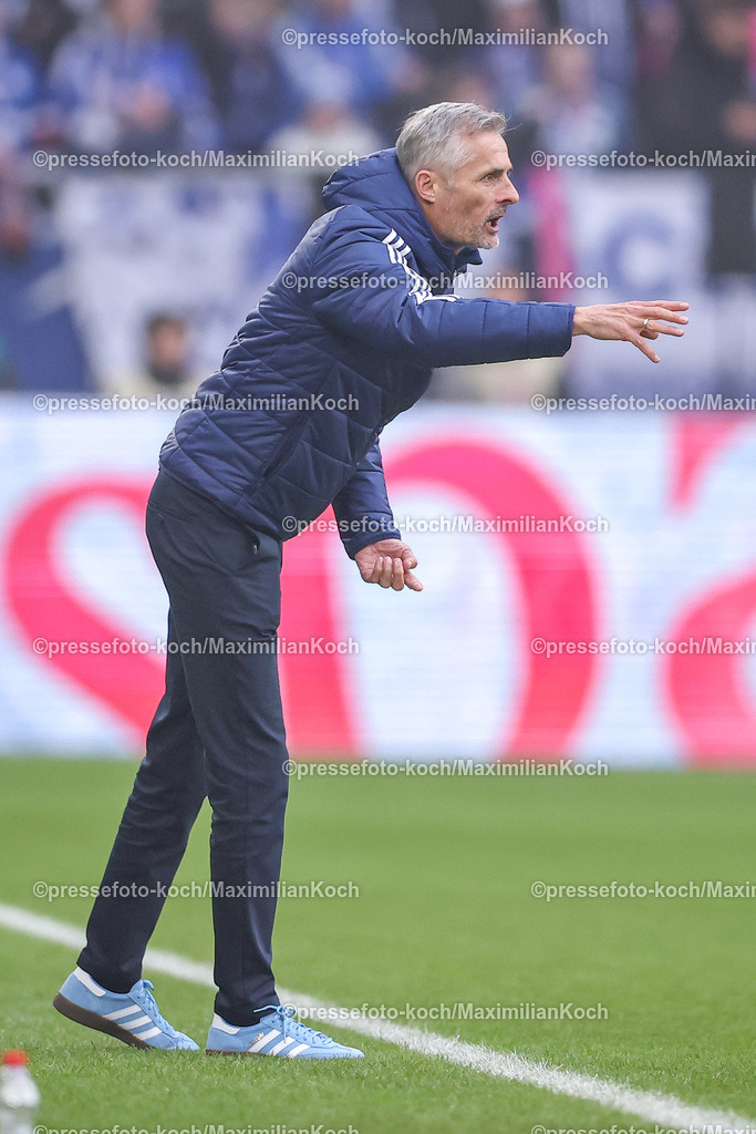 Schalke10112401035 | 10.11.2024, Fußball, FC Schalke 04 - SSV Jahn Regensburg, 2. Fußball Bundesliga, Veltins-Arena Gelsenkirchen, Saison 2024 2025: Trainer Kees van Wonderen (S04 Cheftrainer) gestikulierend am SpielfeldrandDFB regulations prohibit any use of photographs as image sequences and or quasi-video.