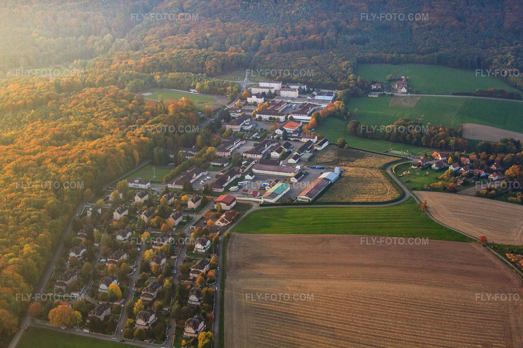 Aerial view: Camp Drachenbronn in Drachenbronn-Birlenbach in the state Bas-Rhin, France. – Photo: IMG_54247.jpg taken on 10/21/2012 by Werner Riehm/FLY-FOTO.com – Resolution of the original: 4752 x 3168 px