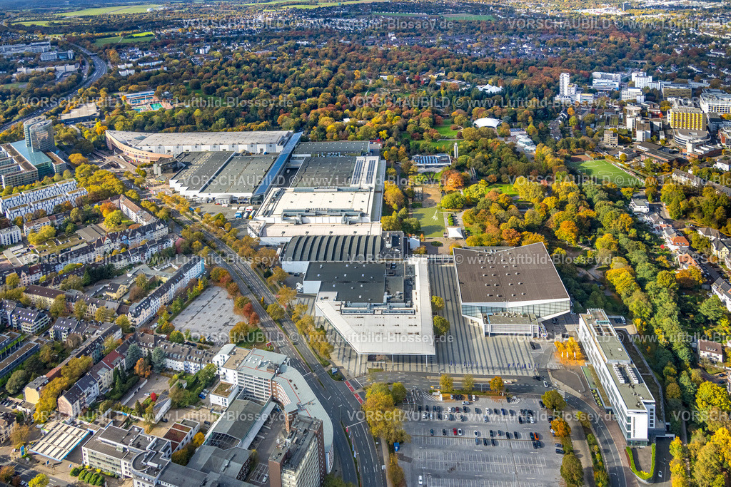 Essen251003015Mitte | Luftbild, Messe Essen Gelände, Gesamtübersicht, Wald und Grugapark, eon Firmenzentrale, Bredeney, Essen, Ruhrgebiet, Nordrhein-Westfalen, Deutschland