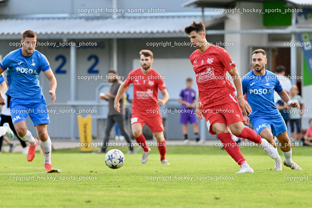 KAC 1909 vs. SAK | #22 Leo Ejup SAK, #9 Mihret Topcagic KAC 1909, #10 Yosifov Svetlozar Angelov SAK, KAC 1909 vs. SAK, KAC 1909 vs. SAK am 06.09.2024 in Klagenfurt (Sportplatz KAC), Austria, (Photo by Bernd Stefan)