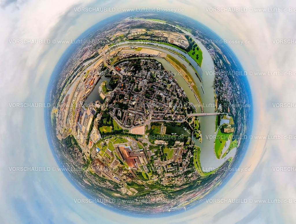 Duisburg240790019DuisportRuhrort | Luftbild, Ortsteil Rohrort, duisport Hafen Duisburg mit Fluss Ruhrmündung in den Fluss Rhein, Mercatorinsel und Speditionsinsel, Friedrich-Ebert-Brücke, Ruhrort, Duisburg, Ruhrgebiet, Nordrhein-Westfalen, Deutschland