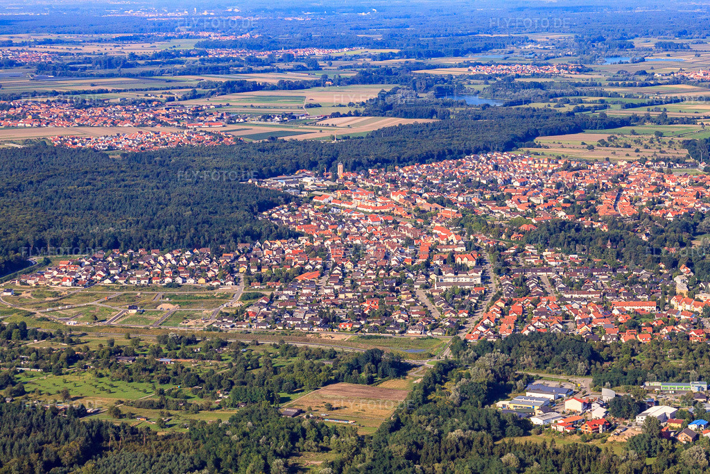 Luftbild: Buchstraße von Westen in Jockgrim im Bundesland Rheinland-Pfalz in Deutschland. Foto: IMG_32204.jpg vom 21.08.2010 durch Werner Riehm/FLY-FOTO.de