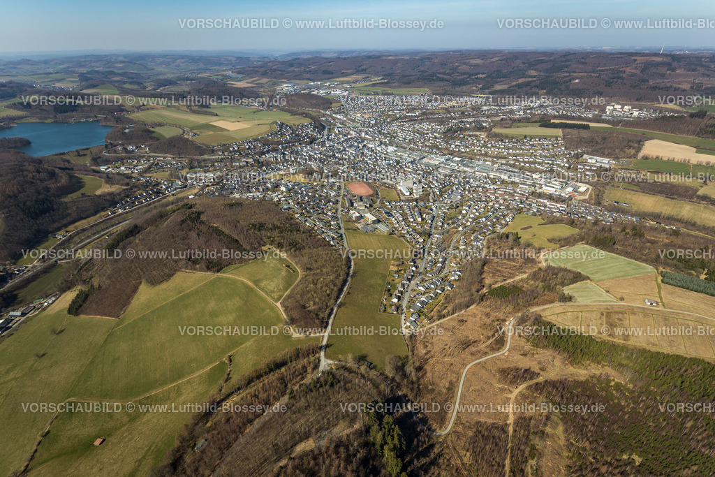 Meschede220302686 | Luftbild, Ortsansicht Meschede-Süd und Hennetalsperre, Meschede-Stadt, Meschede, Sauerland, Nordrhein-Westfalen, Deutschland