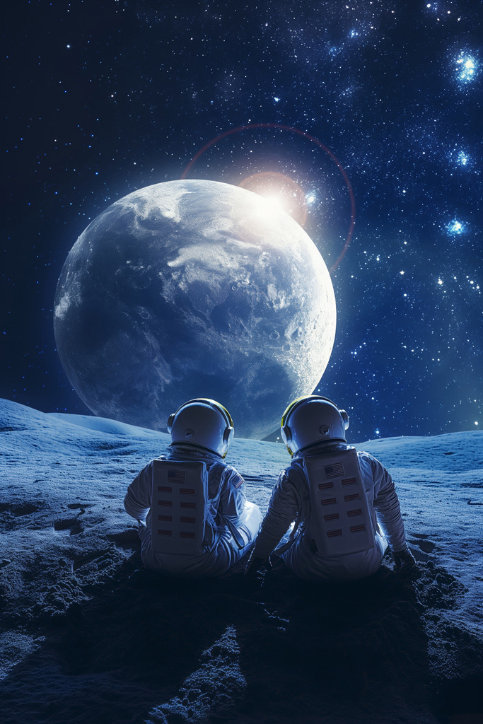 2406029 - Zwei Astronauten | Illustration von zwei Astronauten auf dem Mond.