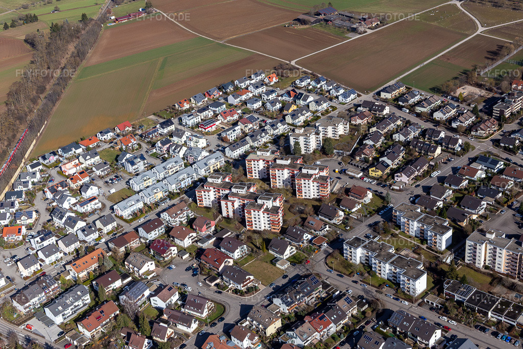 Luftbild: Neubaugebiet Germanenweg, Keltenstr in Renningen im Bundesland Baden-Württemberg in Deutschland. Foto: IMG_124963.jpg vom 20.02.2021 durch Werner Riehm/FLY-FOTO.de