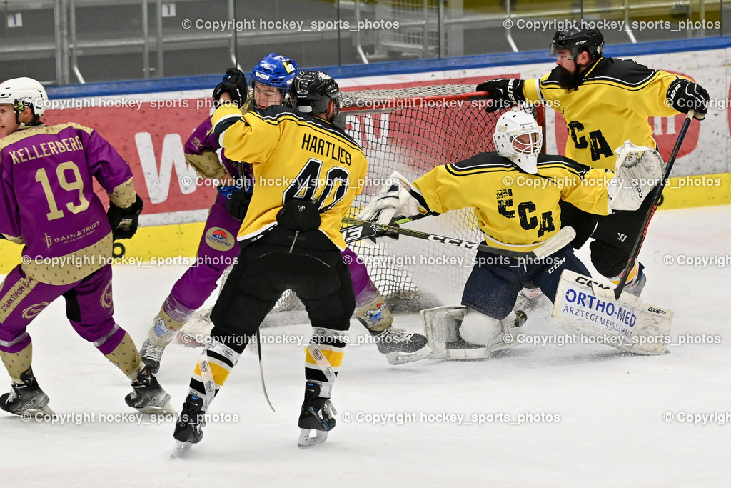 EC Kellerberg vs. EC Arnoldstein | #19 Nussbaumer Patrick-Erwin EC Kellerberg, #40 Hartlieb Manuel EC Arnoldstein, #7 Sporer Patrick EC Arnoldstein, #31 Frank Patrick EC Kellerberg, EC Kellerberg vs. EC Arnoldstein, EC Kellerberg vs. EC Arnoldstein am 31.01.2025 in Villach (Stadthalle Villach), Austria, (Photo by Bernd Stefan)