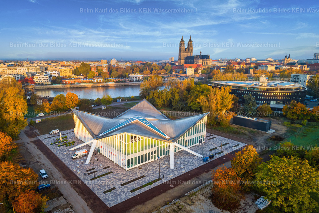 Magdeburg_Herbst_Stadtpark_Hyparschale_MDR_Dom-0041 | neue Hyparschale im Morgenlicht mit Dom - Realisiert mit Pictrs.com