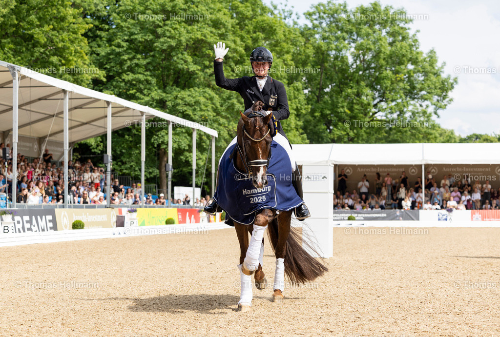 TH_513 Viva Gold OLD_ Isabell Werth_29334 | Al Shiraàa Deutsches Spring- und Dressur-Derby 2025 am 31.05.25 in Hamburg, Thomas Hellmann, 513 Viva Gold OLD, Isabell Werth