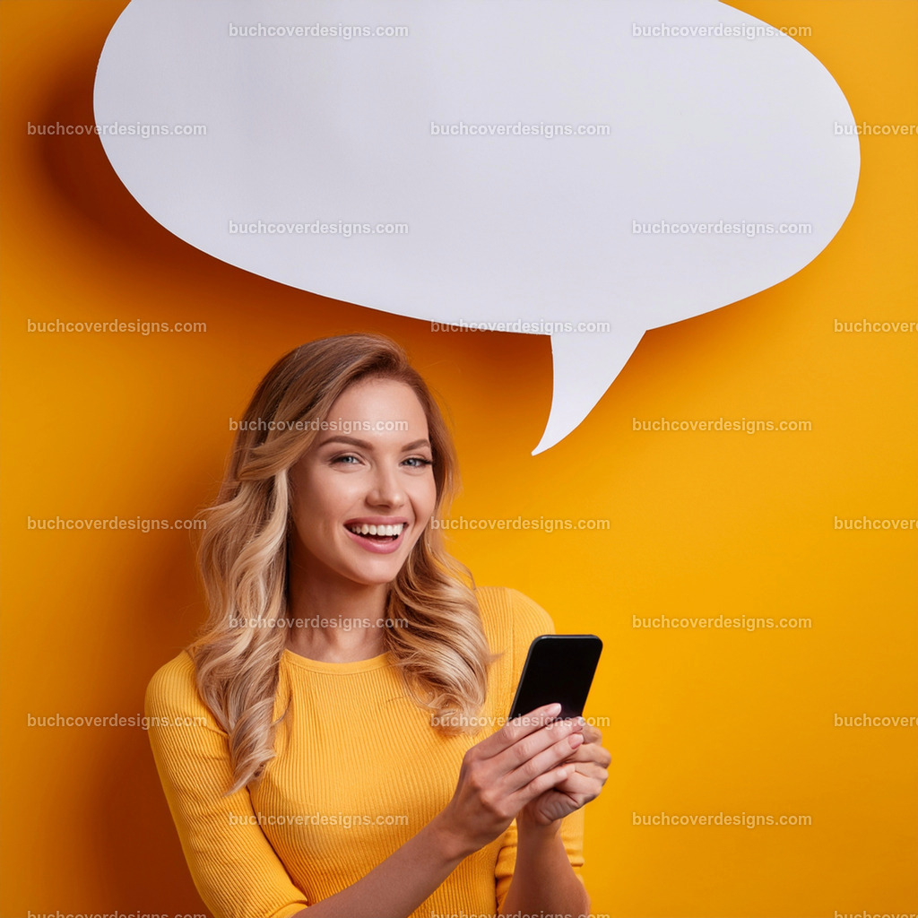 frau mit Mobile Telefon und Sprechblase (39) | Entdecken Sie kreative Buch Cover Designs für Self-Publishing-Autoren und Verlage! Unsere maßgeschneiderten Designs ziehen Leser an und bringen Ihre Geschichten visuell zum Leben. Lassen Sie uns Ihr perfektes Cover gestalten!