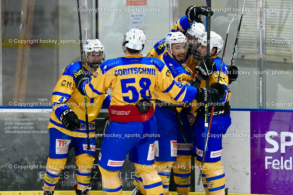 ESC Steindorf vs. EHC Althofen 8.3.2024 | Jubel EHC Althofen, #58 Goritschnig Martin EHC Althofen, ESC Steindorf vs. EHC Althofen 8.3.2024, ESC Steindorf vs. EHC Althofen am 08.03.2024 in Steindorf (Ossiachersee Halle), Austria, (Photo by Bernd Stefan)