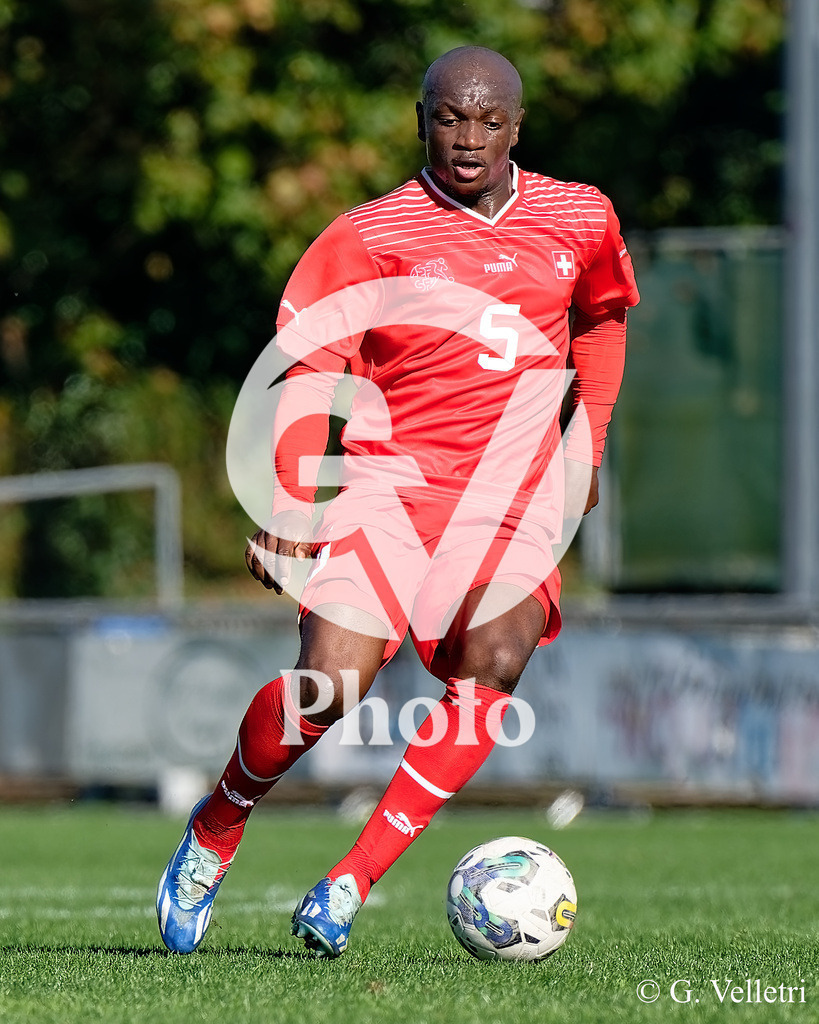 UEFA Region's Cup - NI Western Region v Vaud | Lamine Camara Mamadou (5 Vaud) goes forward (action) during the UEFA Region's Cup game between NI Western Region and Vaud at Centre Sportif de Colovray in Nyon, Switzerland 