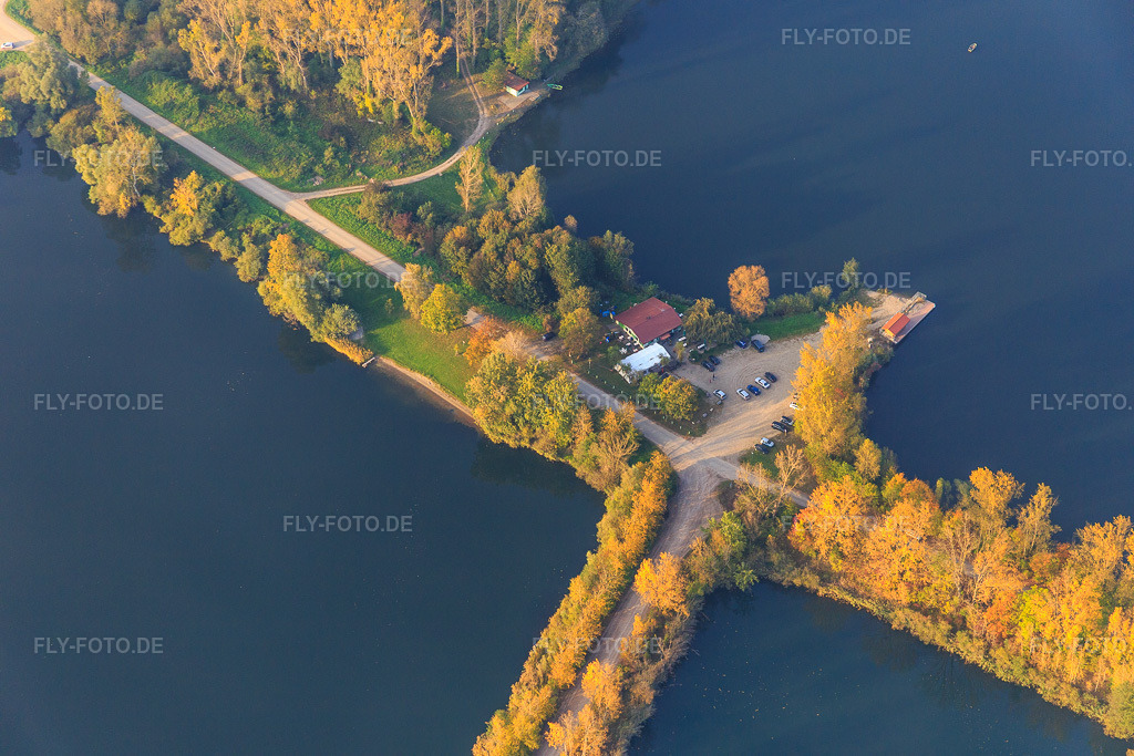 Luftbild: Ausfluglokal Anglerheim Neupotz im Althrein bei Neupotz in Neupotz im Bundesland Rheinland-Pfalz in Deutschland. Foto: IMG_075507.jpg vom 26.10.2014 durch Werner Riehm/FLY-FOTO.deAnglerheim Neupotz