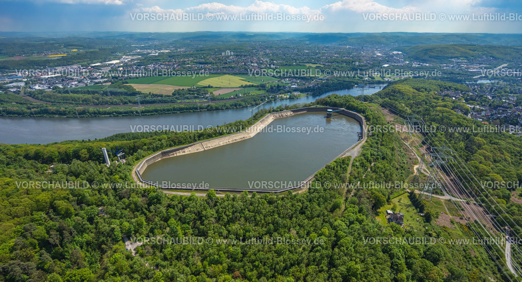 Herdecke230502781 | Luftbild, Speicherbecken am Koepchenwerk, Industriedenkmal, Stromtrasse, Herdecke, Ruhrgebiet, Nordrhein-Westfalen, Deutschland
