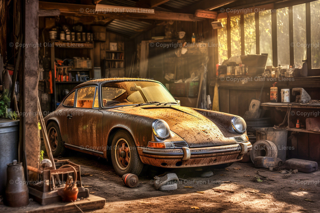 Garagenfund Porsche | verrosteter Porsche in einer Garage