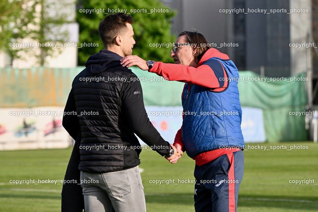 SAK vs. ATUS Velden 19.4.2024 | Headcoach ATUS Velden Marcel Günther Kuster, Headcoach SAK Richard Huber, SAK vs. ATUS Velden 19.4.2024, SAK vs. ATUS Velden am 19.04.2024 in Klagenfurt (Sportpark Welzenegg), Austria, (Photo by Bernd Stefan)