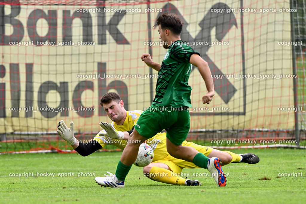 ATUS Nötsch vs. SC Landskron | #1 Filip Stanojevic ATUS Nötsch, #19 Daniel Martinovic SC Landskron, ATUS Nötsch vs. SC Landskron, ATUS Nötsch vs. SC Landskron am 26.07.2025 in Nötsch (Dobratsch Arena), Austria, (Photo by Bernd Stefan)