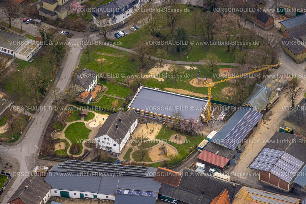 Werl240308453 | Luftbild, Baustelle mit Neubau-Erweiterung und Anbau Kindergarten Kita Westönner Bachstraße, Westönnen, Werl, Nordrhein-Westfalen, Deutschland