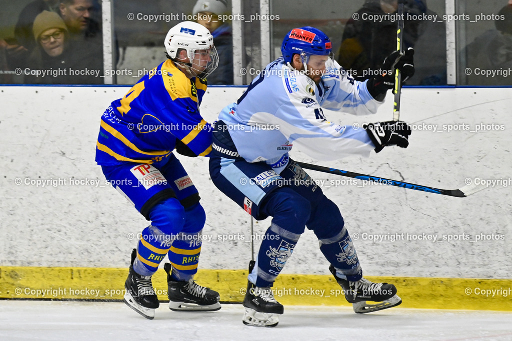 EHC Althofen vs. ESC Steindorf 6.3.2024 | #24 Rainer Oliver EHC Althofen, #43 Oraze Martin ESC Steindorf, EHC Althofen vs. ESC Steindorf 6.3.2024, EHC Althofen vs. ESC Steindorf am 06.03.2024 in Althofen (Stadthalle Althofen ), Austria, (Photo by Bernd Stefan)
