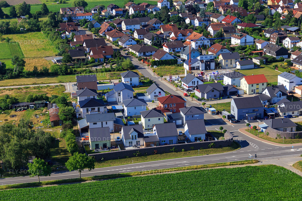 Luftbild: Neubaugebiet Im Holderbusch in Minfeld im Bundesland Rheinland-Pfalz in Deutschland. Foto: IMG_083097.jpg vom 26.06.2015 durch Werner Riehm/FLY-FOTO.de