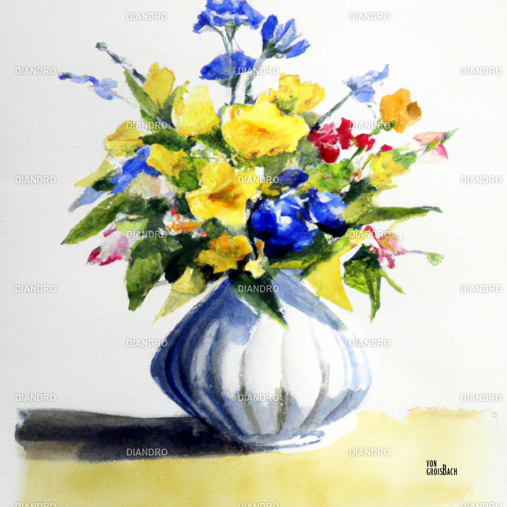 Elegante Vase mit Blumen Aquarell | DIANDRO