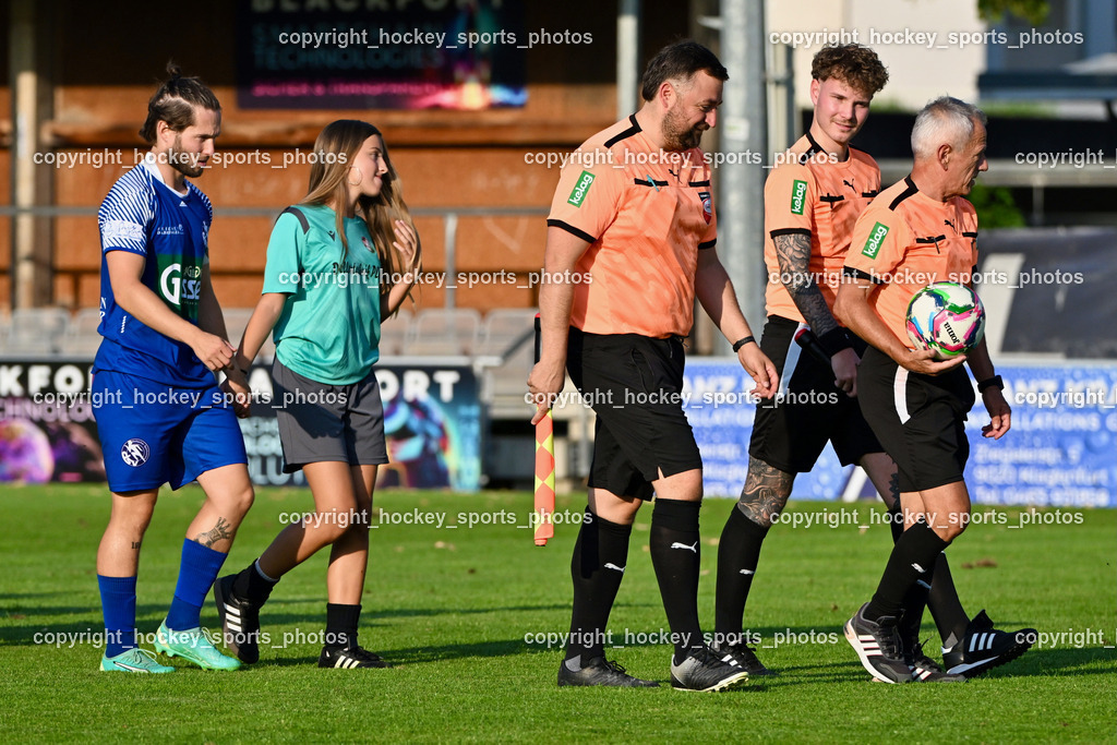 SAK vs. SV Dellach Gail | #23 Maximilian Wastian SV Dellach Gail, Markus Fischer Referee, Karl Stark Referee, Marcel Andre Vaschauner Referee, SAK vs. SV Dellach Gail, SAK vs. SV Dellach Gail am 14.08.2025 in Klagenfurt (Sportpark Welzenegg), Austria, (Photo by Bernd Stefan)