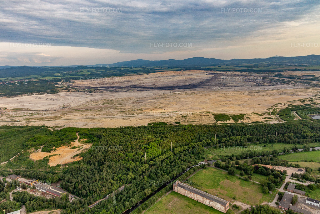 Aerial view: Opencast brown coal mine 