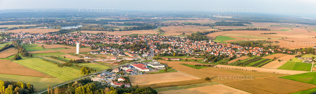 Luftbild: Panorama Perspektive Roeschwoog in Rœschwoog im Bundesland Bas-Rhin in Frankreich. Foto: IMG_074340-Bearbeitet.jpg vom 04.10.2014 durch Werner Riehm/FLY-FOTO.de – Auflösung des Originals: 10562 x 3166 px