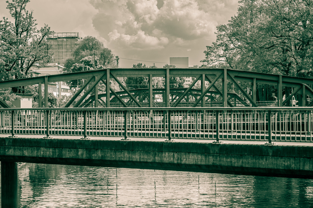 Brücken überr die Wiese bei Kleinhüningen | black/white, bnw - Realisiert mit Pictrs.com