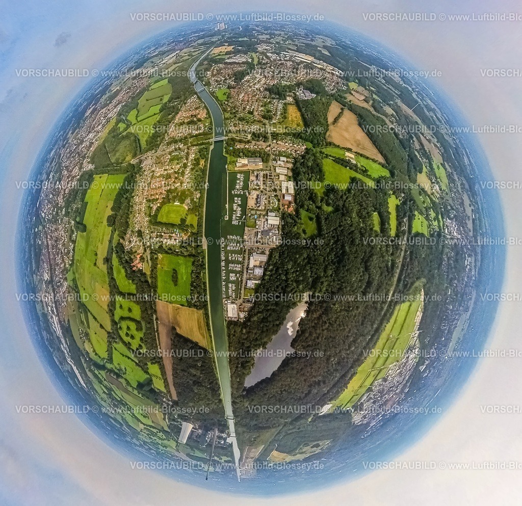 Bergkamen230990137 Marina Ruenthe | Luftbild, Yachthafen Marina Rünthe, Datteln-Hamm-Kanal, Beversee im Beverwald, Erdkugel, Fisheye Aufnahme, Fischaugen Aufnahme, 360 Grad Aufnahme, tiny world, Rünthe, Bergkamen, Ruhrgebiet, Nordrhein-Westfalen, Deutschland