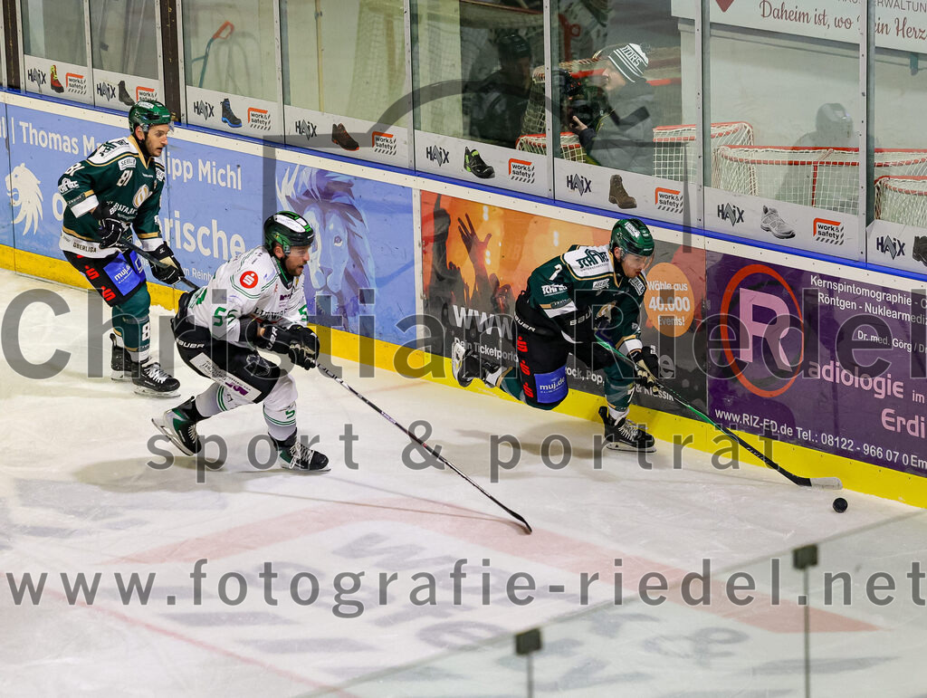 2026-01-02_044_TSV_Erding_gegen_Hoechstadt_Alligators | Erding, Deutschland, 02.01.2026:Eishockey, Oberliga Süd 2025 / 2026, 33. Spieltag, TSV Erding gegen Höchstadt Alligators, Endergebnis: 2:1Maximilian Forster (Erding Gladiators, #81), Louis Trattner (Erding Gladiators, #7)Foto: Christian Riedel / fotografie-riedel.net