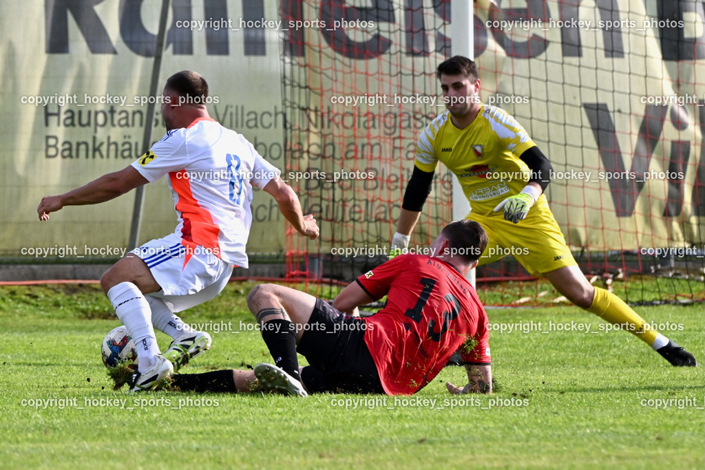 ATUS Nötsch vs. FC Dölsach  | #8 Silvio Mandl FC Dölsach, #13 Luca Erwin Jost ATUS Nötsch, #1 Filip Stanojevic ATUS Nötsch, ATUS Nötsch vs. FC Dölsach , ATUS Nötsch vs. FC Dölsach  am 03.08.2025 in Nötsch (Sportplatz Nötsch), Austria, (Photo by Bernd Stefan)