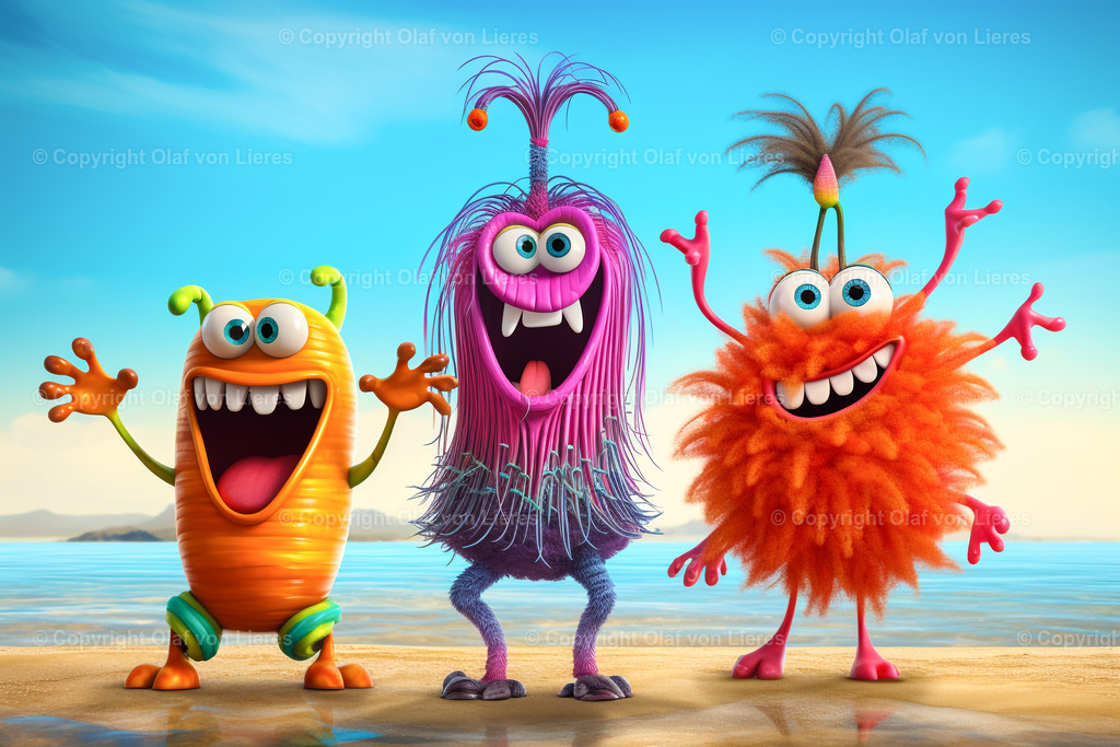 lachende Monster | haarige Monster in bunten Farben