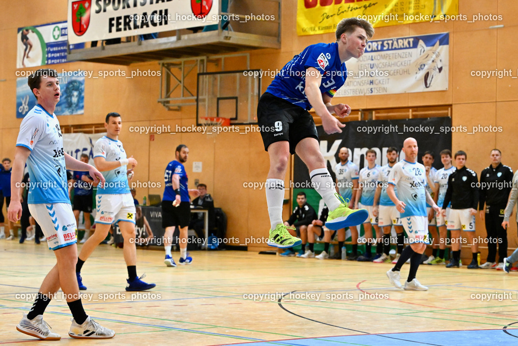 SC Ferlach vs. HSG Bärnbach/Köflach 30.3.2024 | #9 SAGER Nico SC Ferlach, SC Ferlach vs. HSG Bärnbach/Köflach 30.3.2024, SC Ferlach vs. HSG Bärnbach/Köflach am 30.03.2024 in Ferlach (Ballspielhalle Ferlach), Austria, (Photo by Bernd Stefan)