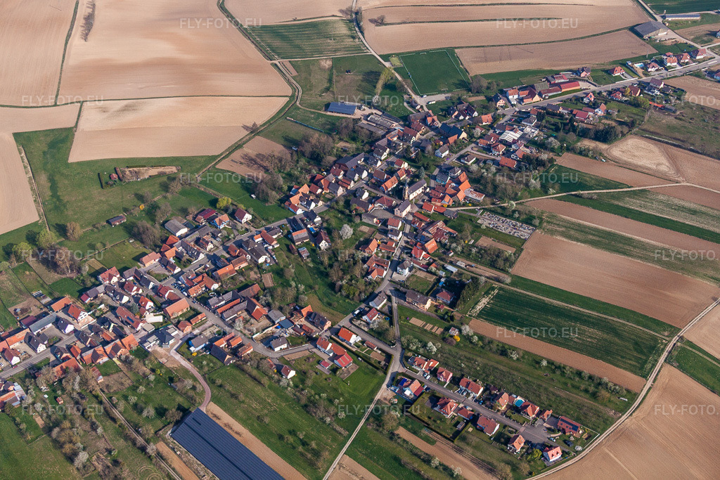 Vue aérienne: Champs agricoles et terres arables à Siegen dans le département Bas Rhin, France. Photo: IMG_63820.jpg prise le 30/03/2014 par Werner Riehm/FLY-FOTO.eu – Résolution de l'original: 4752 x 3168 px