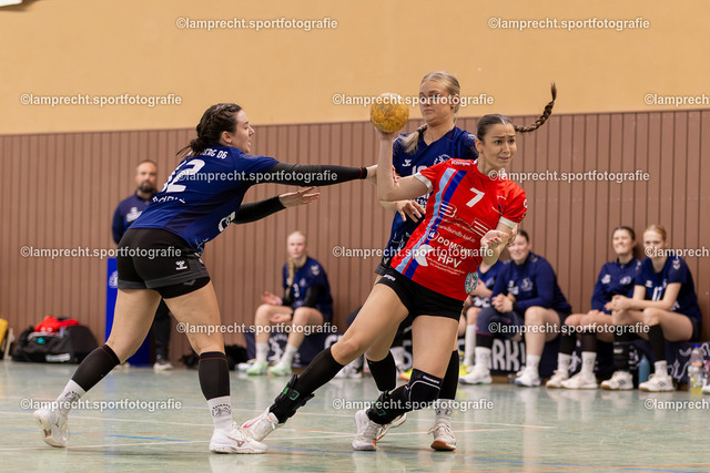 Handball I Damen I Saison 2025-2026 I Verbandsliga Süd I 13. Spieltag I HSG Kalkberg 06 - HSG Holstein Kiel-Kronshagen 2 091 | v.l. Juliane Steffens (12, HSG Kalkberg 06), Lorna Meta Schlott (18, HSG Kalkberg 06), Melina Fabig (7, HSG Holstein Kiel/Kronshagen 2) - Realisiert mit Pictrs.com