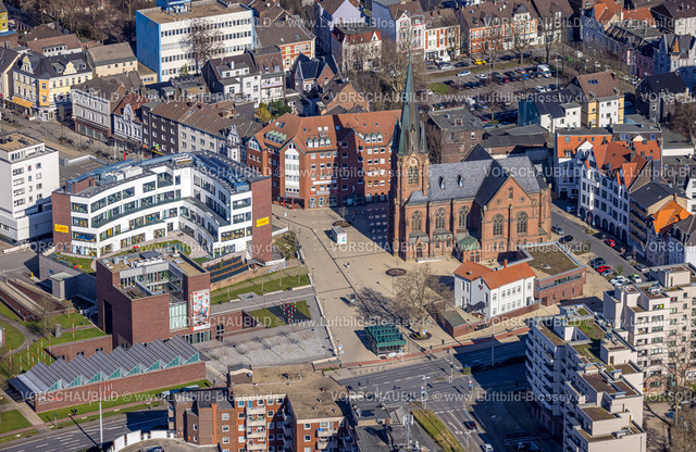 Herne230212059 | Luftbild, Neubau Europagarten und Europaplatz, Kreuzkirche und Bahnhofstraße, Herne-Mitte, Herne, Ruhrgebiet, Nordrhein-Westfalen, Deutschland