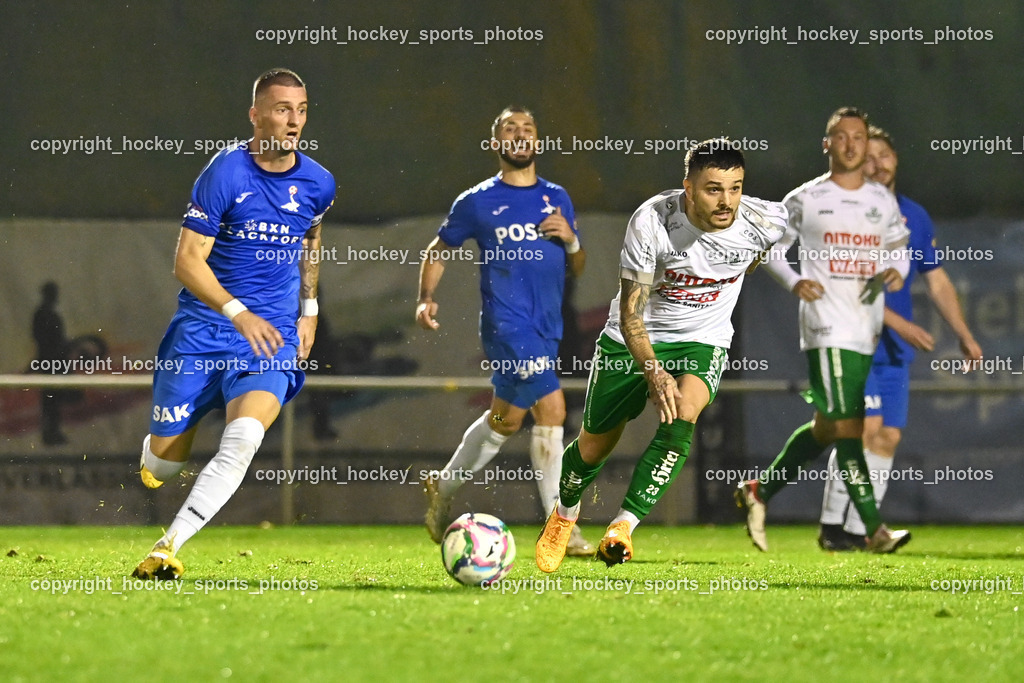SAK vs. SV Donau  | #24 Zoran Vukovic SAK, #10 Yosifov Svetlozar Angelov SAK, #23 Amer Krcic SV Donau, SAK vs. SV Donau , SAK vs. SV Donau  am 27.09.2024 in Klagenfurt (Sportpark Welzenegg), Austria, (Photo by Bernd Stefan)