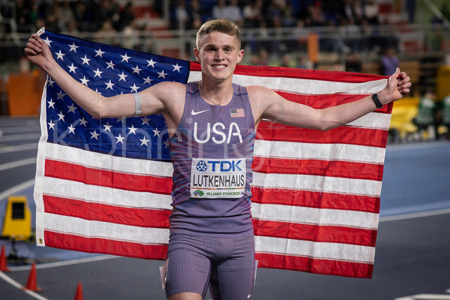 World Athletics Indoor Championships Kujawy Pomorze 26, 22.03.2026 | TORUN, POLAND - MARCH 22:  Cooper LUTKENHAUS (USA) wins the 800m during the World Athletics Indoor Championships Kujawy Pomorze 26 on day 3 / session 2 at Kujawsko-Pomorska Arena Torun on March 22, 2026 in Torun, Poland. 