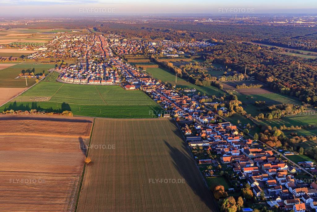 Luftbild: Ortsansicht am Abend aus Westen in Kandel im Bundesland Rheinland-Pfalz in Deutschland. Foto: IMG_095823.jpg vom 30.10.2016 durch Werner Riehm/FLY-FOTO.de
