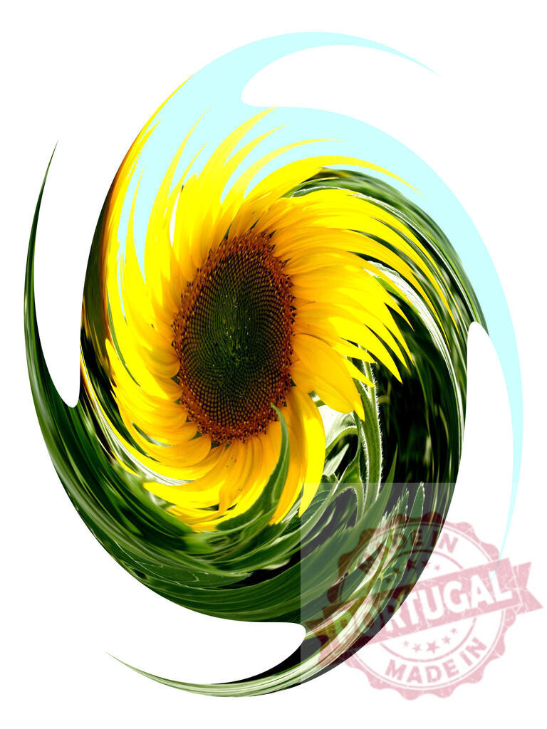 Sunflower swirling in a vortex of green and light blue | Abstract image of a sunflower swirling in a vortex of green and light blue, creating a dynamic and vibrant visual - Realized with Pictrs.com